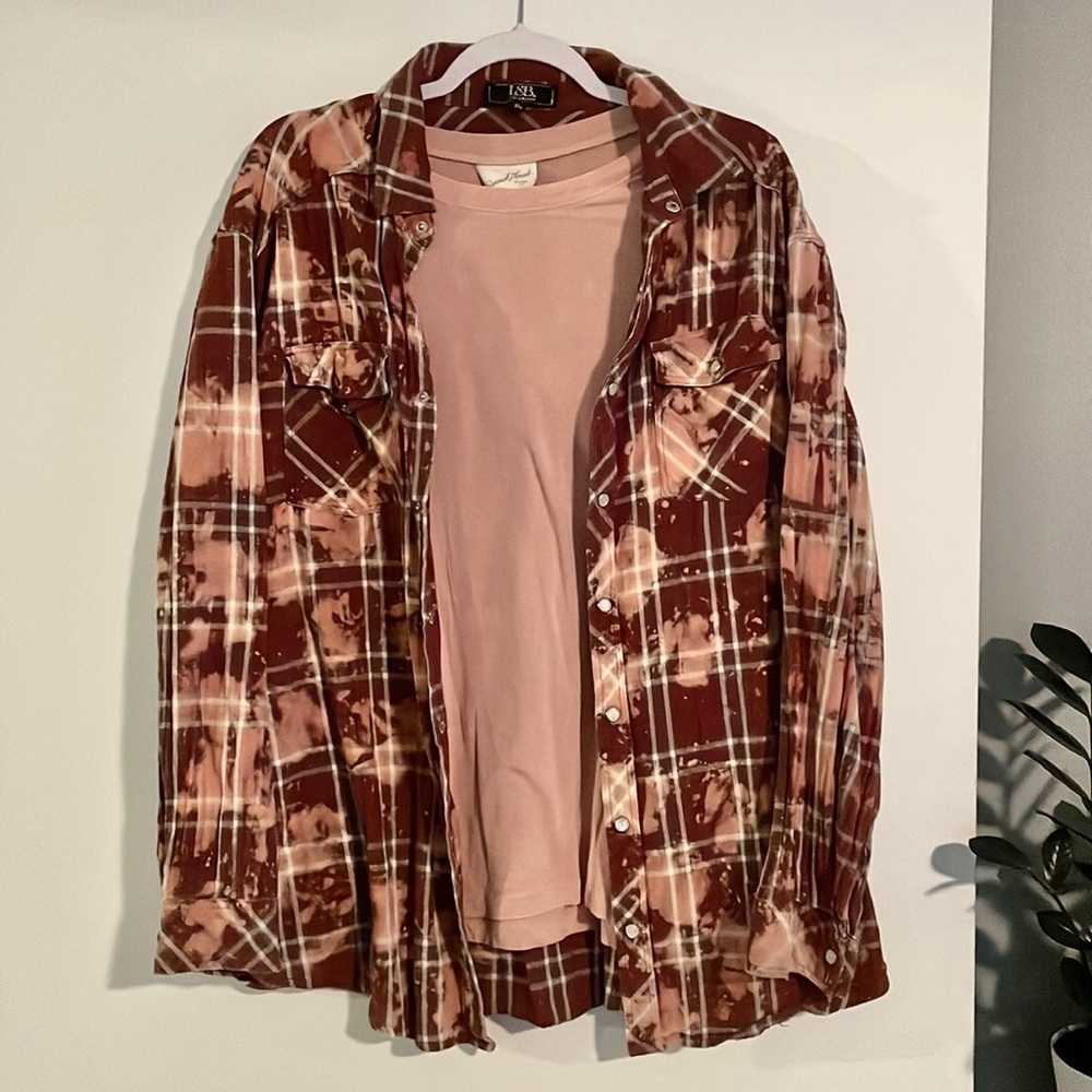 L&B (lucky & blessed) 2pc distressed/bleached pink shirt set
